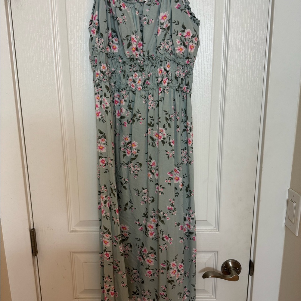 No Boundaries Floral Dress with Pink and Green Accents